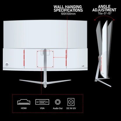 27 Inch Curved Monitor 100Hz, PC White Computer Gaming Monitor FHD 1080P, 1800R, Frameless, Built-In Speakers