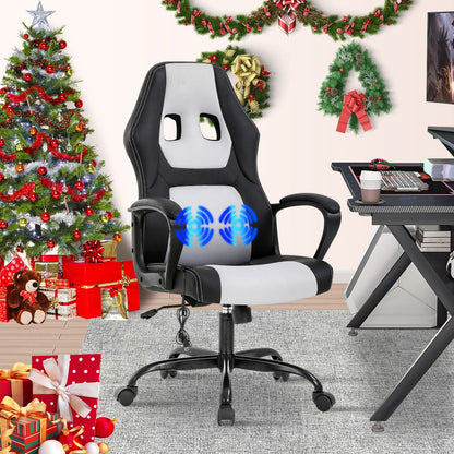 ncs Gaming Chair Massage Computer Desk Chair Adjustable PU Leather Office Chair with Massage Lumbar Support for Teens, White