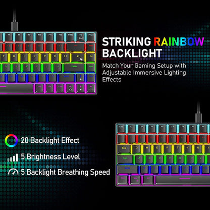 Wired Gaming Keyboard Rainbow Backlit Mechanical Keyboard Type-C 84 Keys Full Keys Anti-Ghosting for PC Gamers Work Office Blue Switch & Red Switch