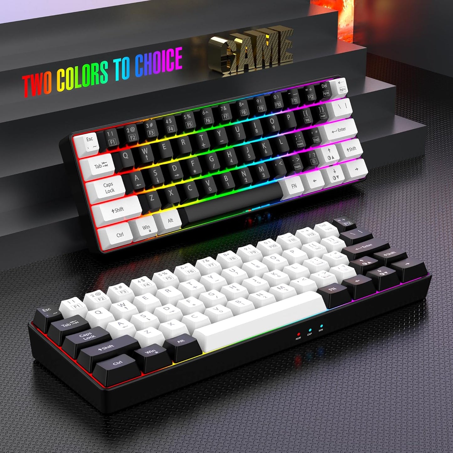 60% Wired Gaming Keyboard, RGB Backlit Mini Keyboard, Waterproof Small Ultra-Compact 61 Keys Keyboard for Pc/Mac Gamer, Typist, Travel, Easy to Carry on Business Trip (Black-White)