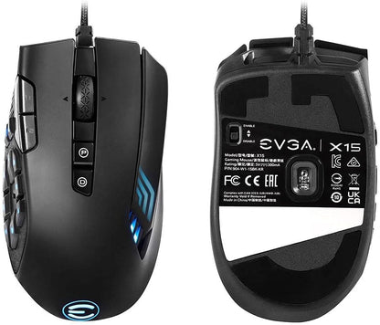 X15 MMO Gaming Mouse, 8K, Wired, Black, Customizable, 16,000 DPI, 5 Profiles, 20 Buttons, Ergonomic 904-W1-15BK-KR