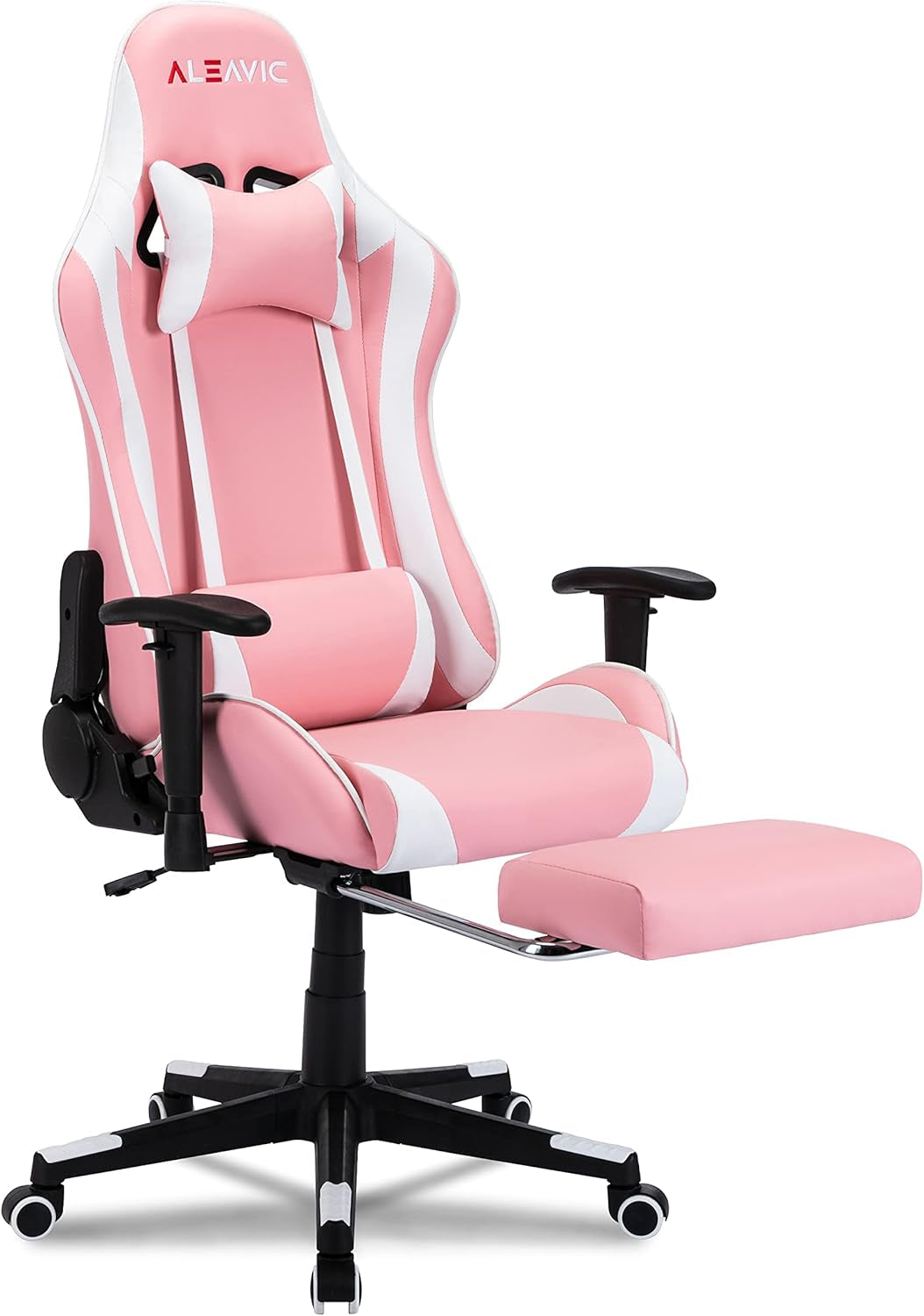 Pink Gaming Chair with Footrest High Back Ergonomic Adjustable Racing Style PU Leather Gaming Chair for Adults，Computer Gaming Chair with Headrest and Lumbar Support (Pink -2)