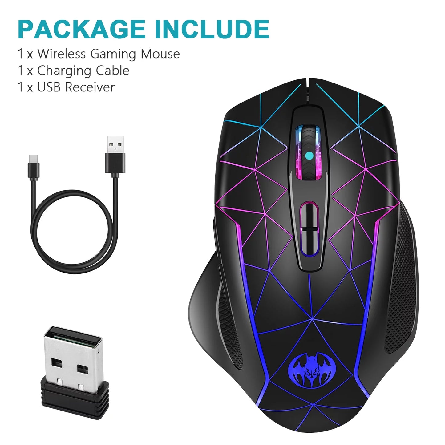 Wireless Gaming Mouse, Rechargeable Optical Mice with 3 Levels DPI up to 3200, 2.4G USB Computer Mouse with Ergonomic Palm Rest