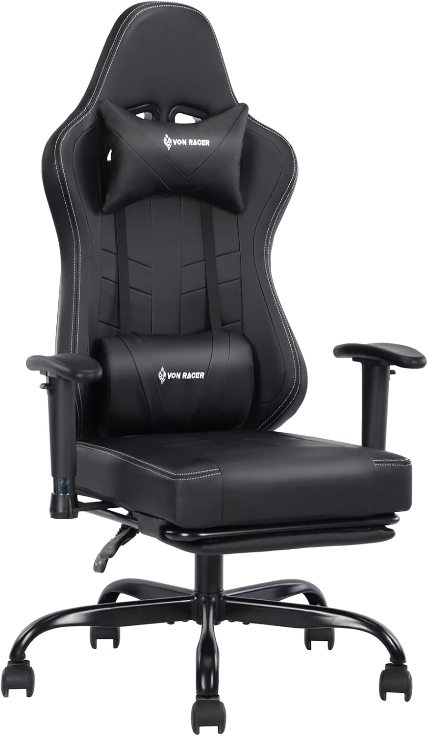 Gaming Chair Massage with Footrest Gamer Chair Ergonomic Gaming Chair for Adults Video Game Chair with Headrest and Massage Lumbar Support Gaming Chair Adjustable Swivel (Black)