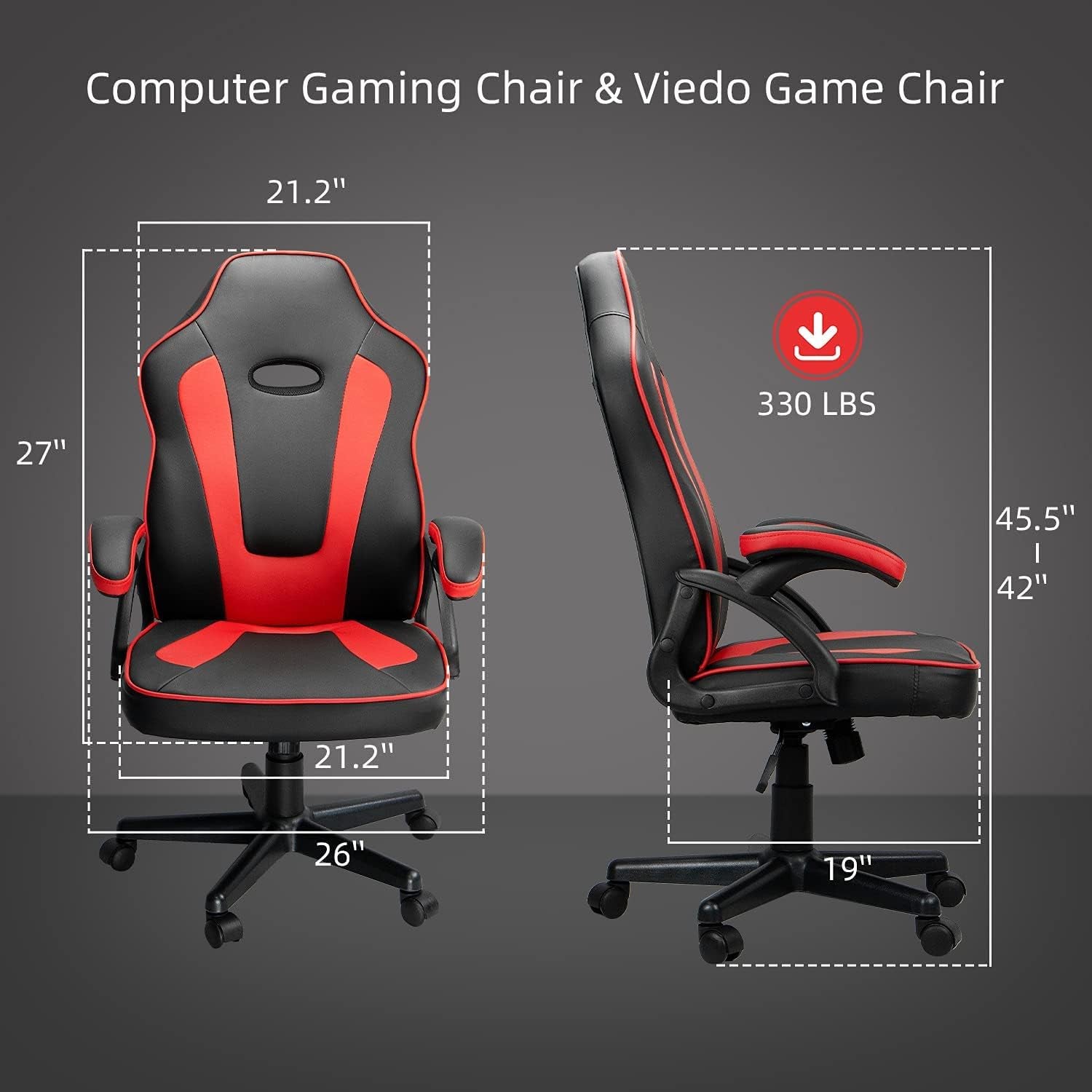 Ergonomic Gaming Chair Cheap, Racing Style High Back Office Chair Computer Chair, PU Material with Padded Armrests and Height Adjustment Video Game Chair (Red)…