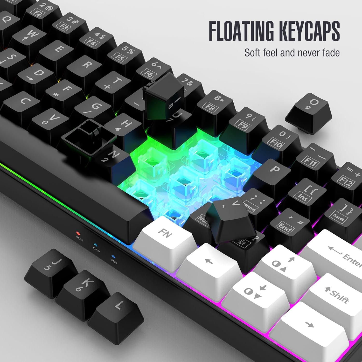 60% Wired Gaming Keyboard, RGB Backlit Mini Keyboard, Waterproof Small Ultra-Compact 61 Keys Keyboard for Pc/Mac Gamer, Typist, Travel, Easy to Carry on Business Trip (Black-White)