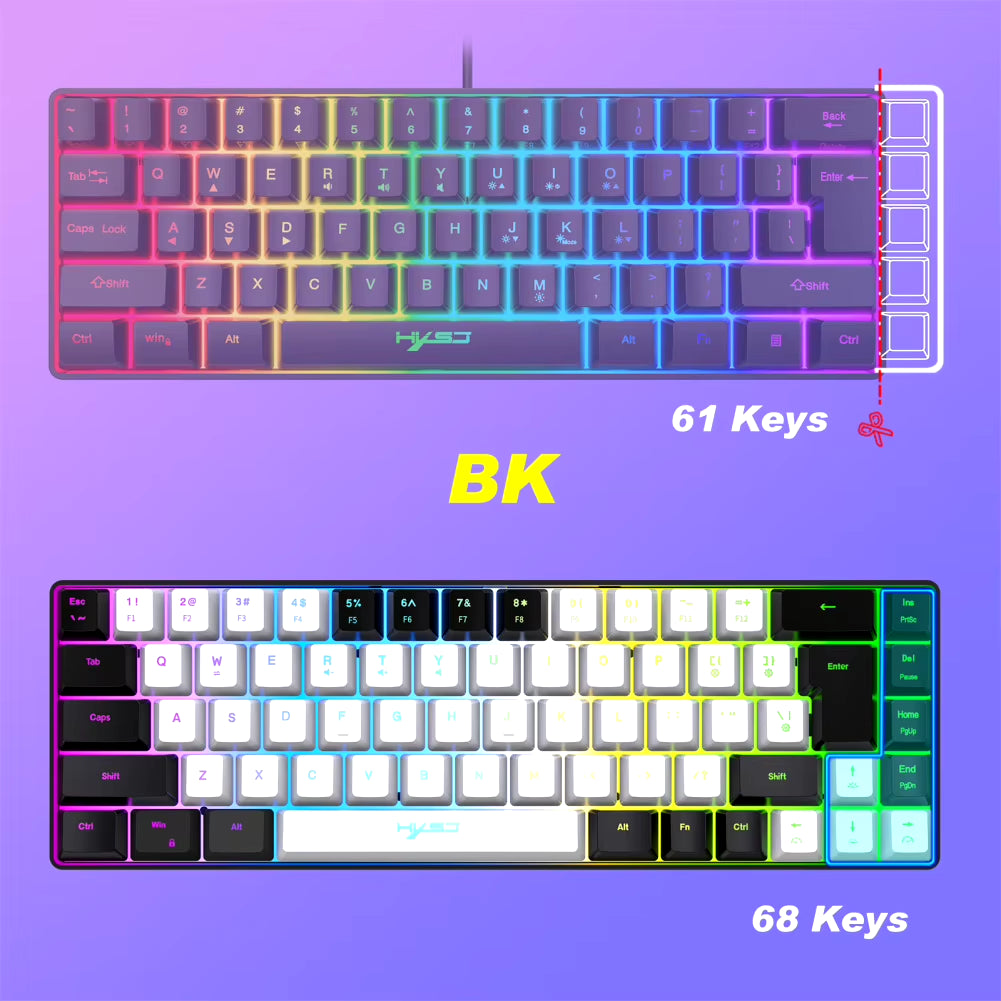 Gaming Keyboard RGB Backlit 68-Key Mechanical Gaming Keyboard Wired Compatible for Windows PC Laptop Game Official