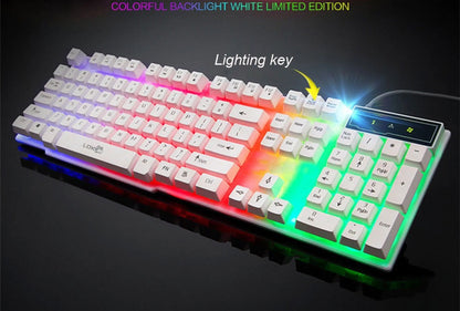 USB Wired Gaming Keyboard with Colorful Crack LED Backlit, Rainbow