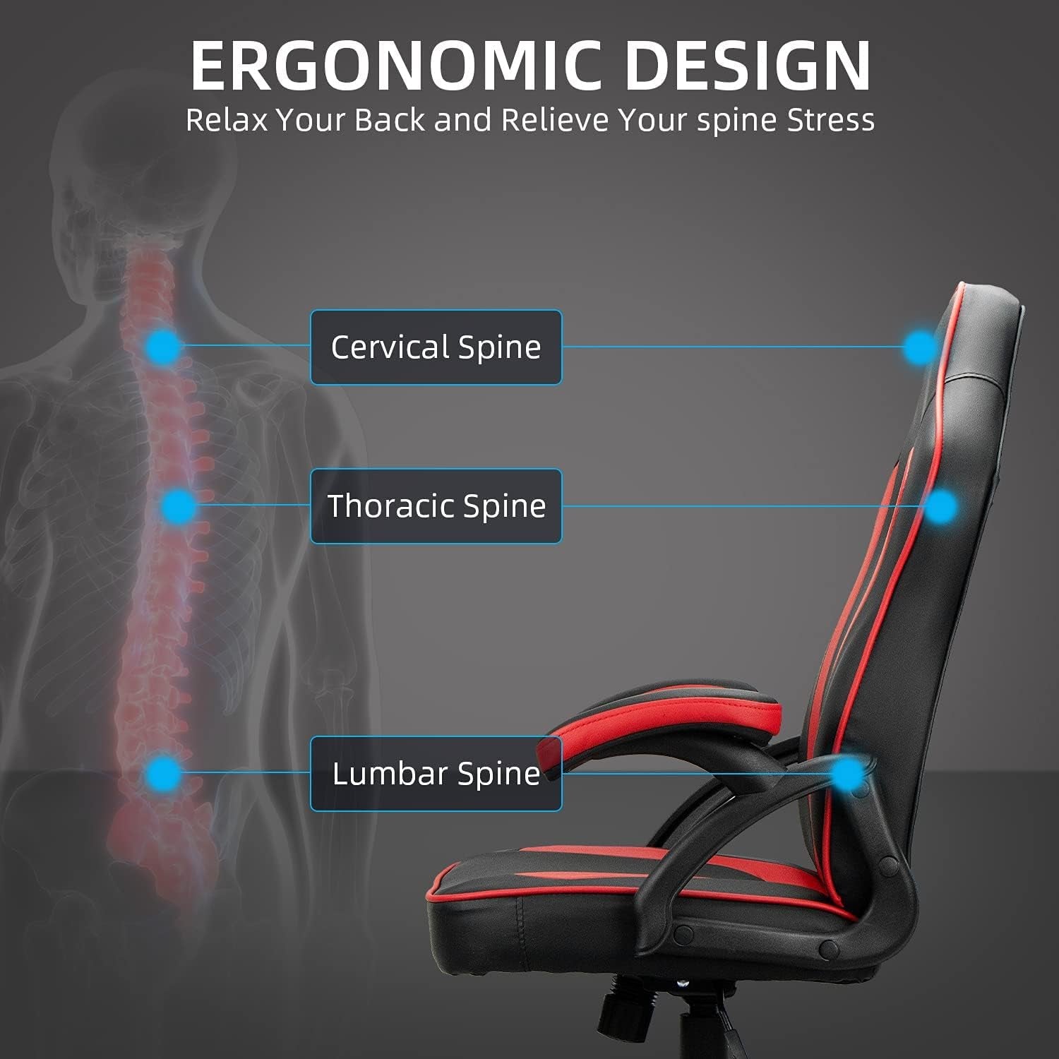 Ergonomic Gaming Chair Cheap, Racing Style High Back Office Chair Computer Chair, PU Material with Padded Armrests and Height Adjustment Video Game Chair (Red)…