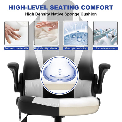 Massage Gaming Chair Video Game Chair Ergonomic Computer Office Desk Chair with a Vibrator Lumbar Support, Headrest,Flip up Armrest, White