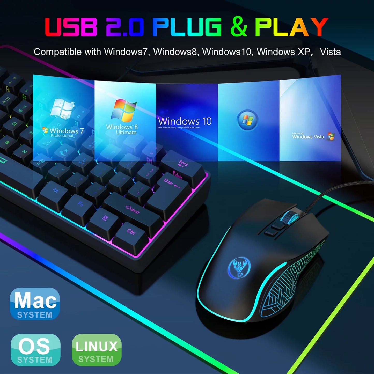 Wired Gaming Mouse, RGB Backlit Computer PC Gaming Mice, Ergonomic Mouse, USB Optical Mice with 7 Buttons, 4 Adjustable DPI up to 3200, Fit for Windows 7/8/10/XP, Vista, Linux, Mac OS, Pink/Black