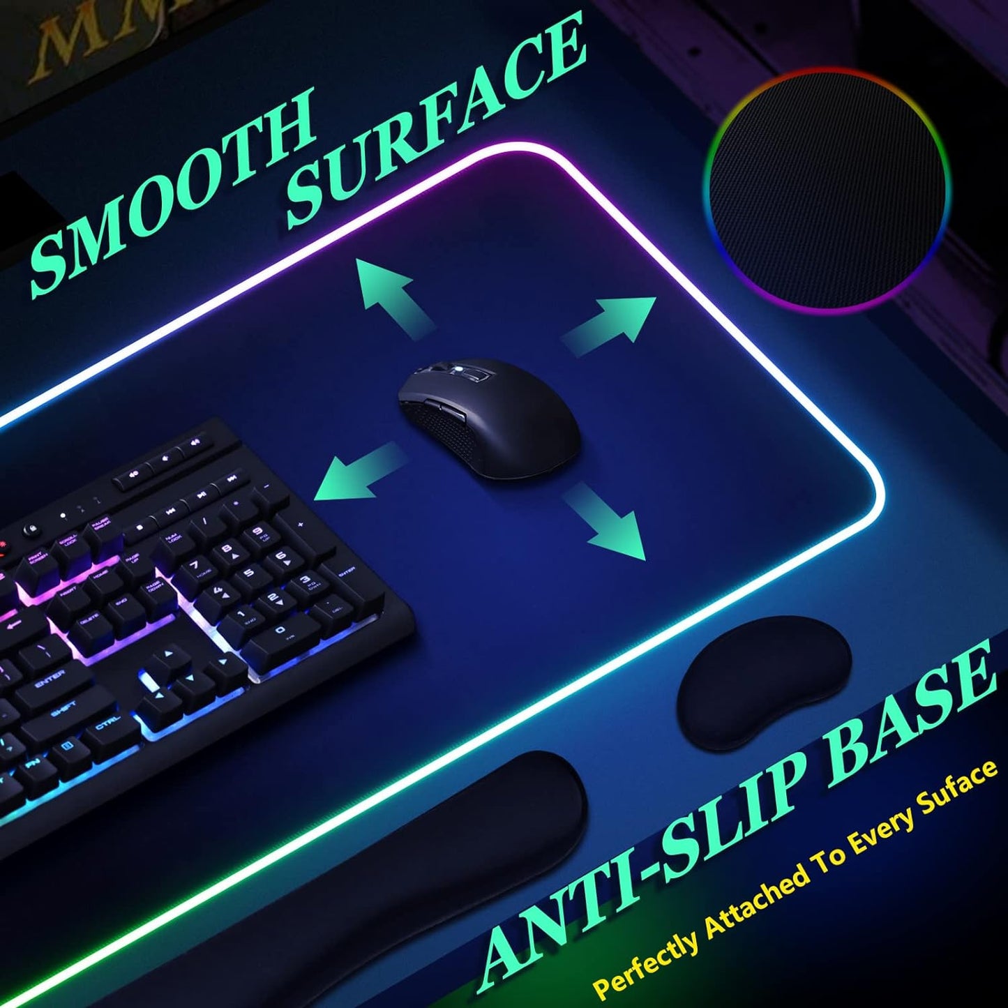 [3-In-1]Rgb Led Gaming Mouse Pad with Wrist Support, Gaming Keyboard Mat Mouse Pad[31.5×11.8 In][Black],Light up Mouse Pad Mouse Pad Wrist Support with [15 Light Modes][2 Brightness Levels]