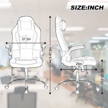 Massage Gaming Chair Video Game Chair Ergonomic Computer Office Desk Chair with a Vibrator Lumbar Support, Headrest,Flip up Armrest, White