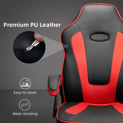 Ergonomic Gaming Chair Cheap, Racing Style High Back Office Chair Computer Chair, PU Material with Padded Armrests and Height Adjustment Video Game Chair (Red)…