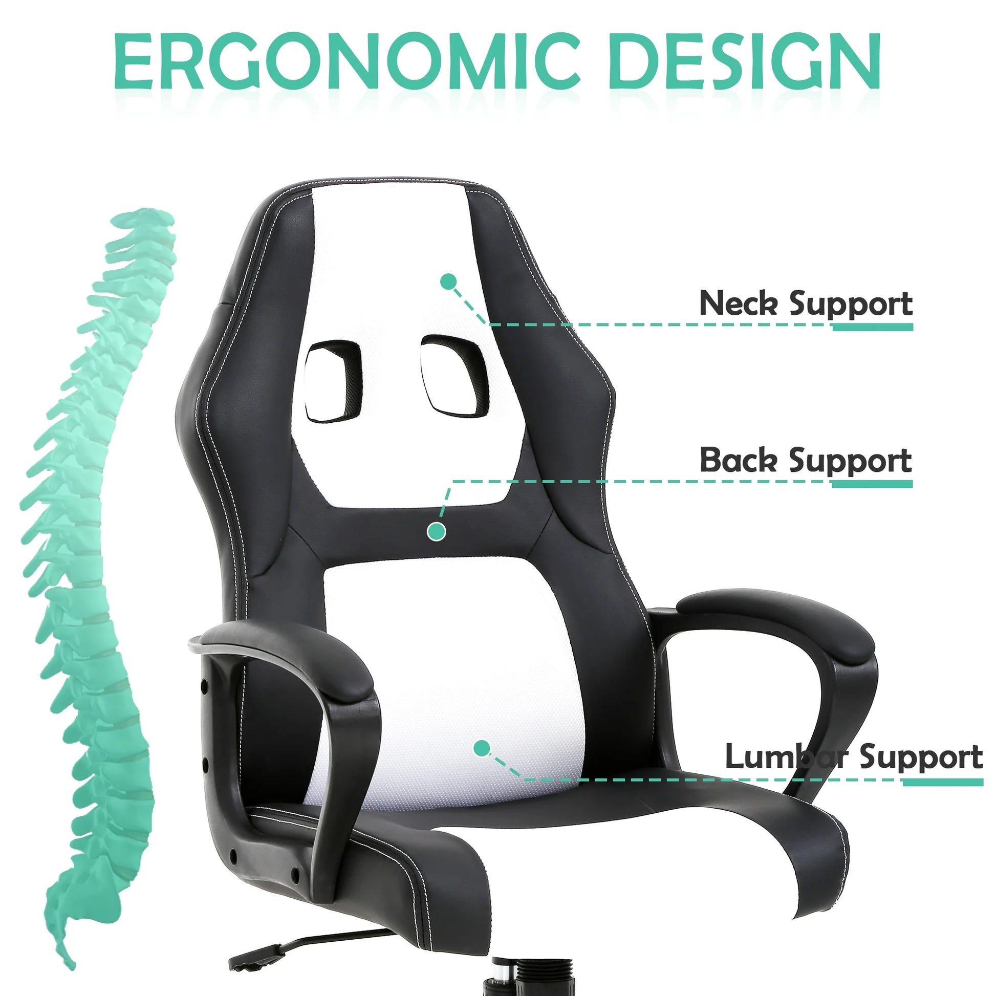 Gaming Chair PC Gaming Chair Gaming Chairs for Adults, Computer Chair PU Leather Office Desk Chair with Arms & Back Ergonomic High-Back Video Game Chair(White）