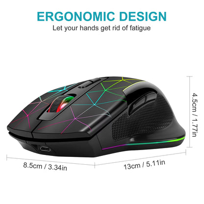 Wireless Gaming Mouse, Rechargeable Optical Mice with 3 Levels DPI up to 3200, 2.4G USB Computer Mouse with Ergonomic Palm Rest