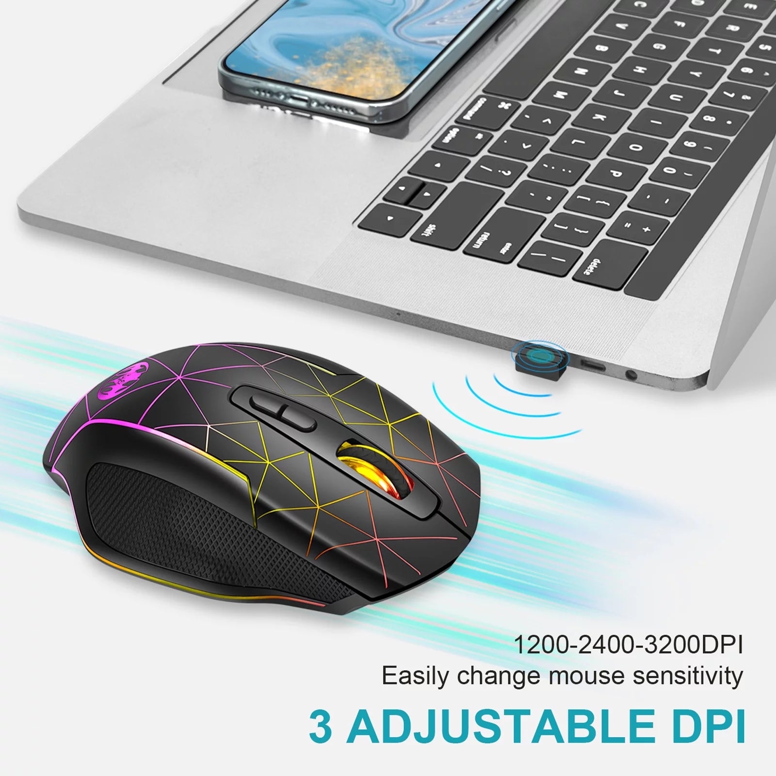 Wireless Gaming Mouse, Rechargeable Optical Mice with 3 Levels DPI up to 3200, 2.4G USB Computer Mouse with Ergonomic Palm Rest