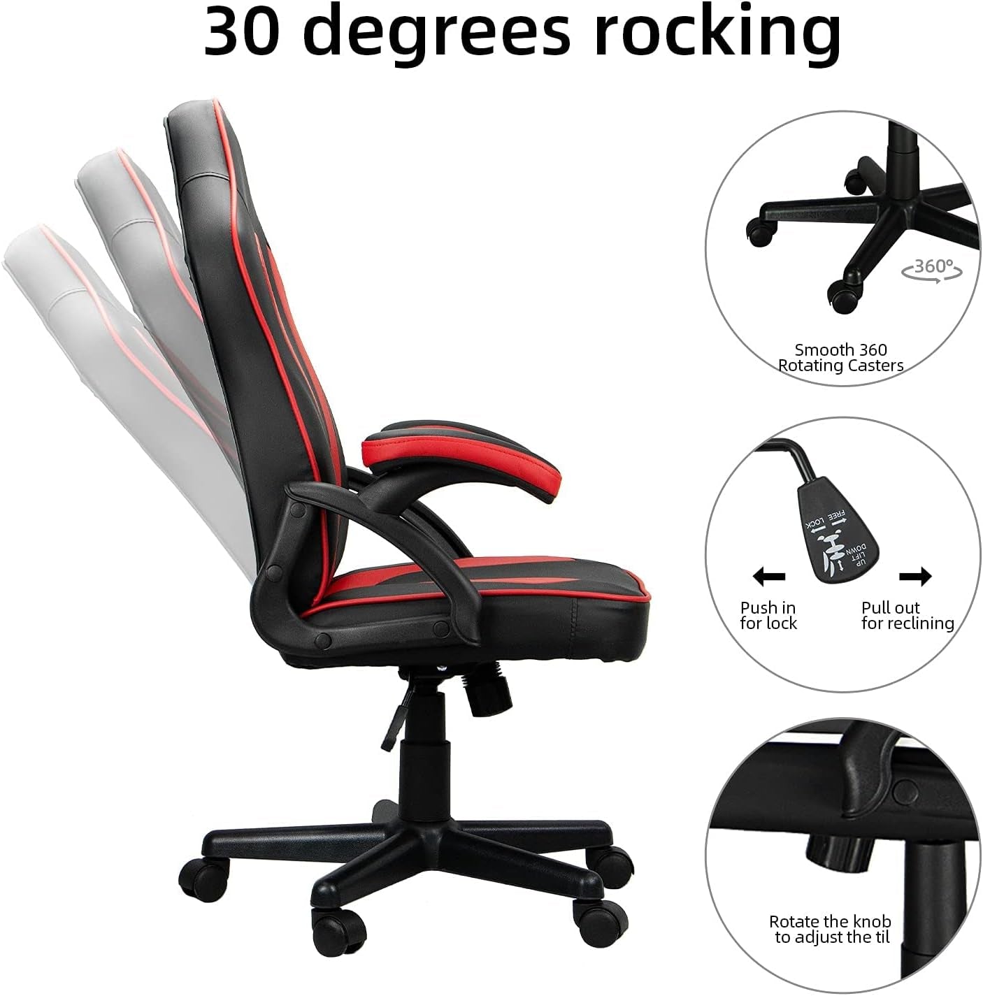 Ergonomic Gaming Chair Cheap, Racing Style High Back Office Chair Computer Chair, PU Material with Padded Armrests and Height Adjustment Video Game Chair (Red)…