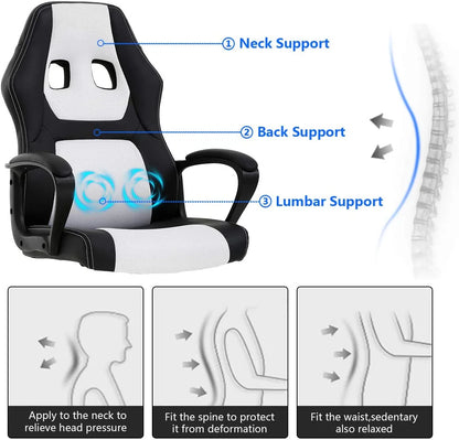 ncs Gaming Chair Massage Computer Desk Chair Adjustable PU Leather Office Chair with Massage Lumbar Support for Teens, White