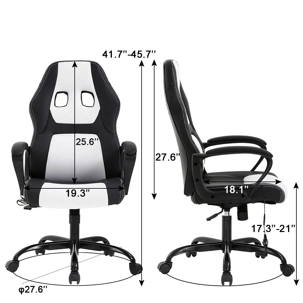 ncs Gaming Chair Massage Computer Desk Chair Adjustable PU Leather Office Chair with Massage Lumbar Support for Teens, White