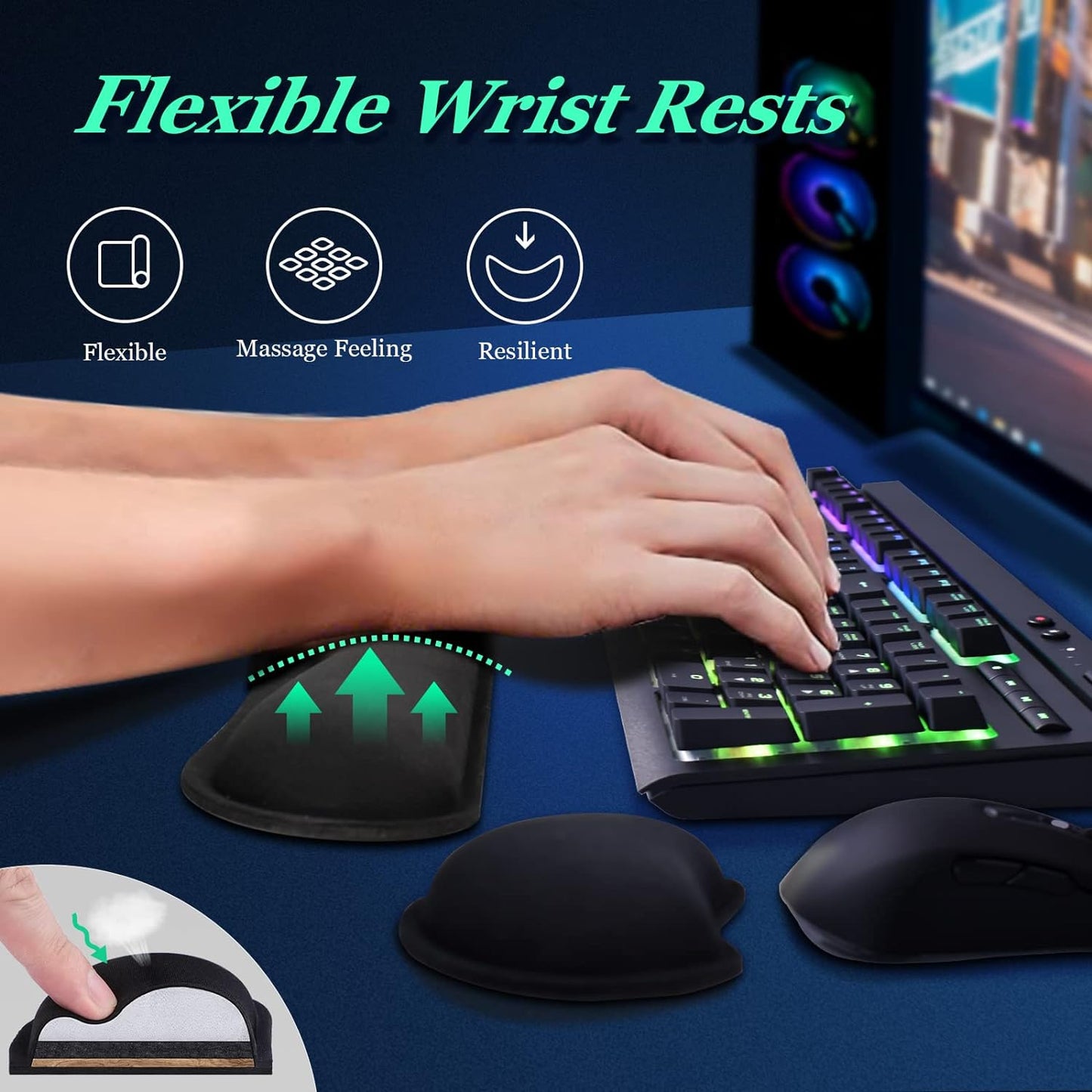 [3-In-1]Rgb Led Gaming Mouse Pad with Wrist Support, Gaming Keyboard Mat Mouse Pad[31.5×11.8 In][Black],Light up Mouse Pad Mouse Pad Wrist Support with [15 Light Modes][2 Brightness Levels]