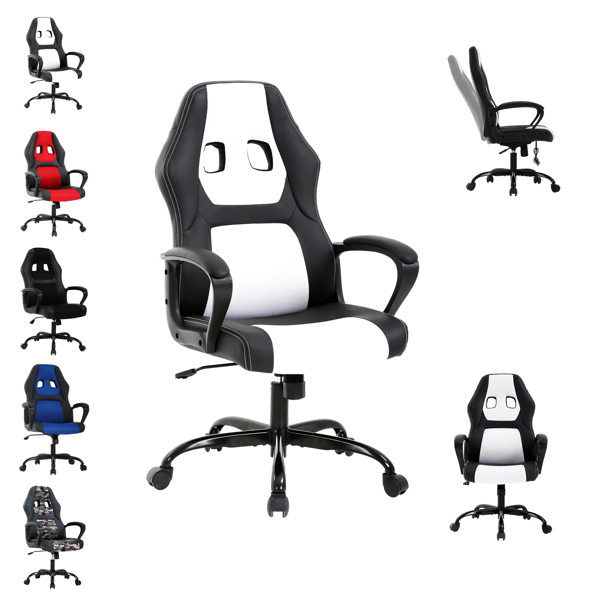 Gaming Chair PC Gaming Chair Gaming Chairs for Adults, Computer Chair PU Leather Office Desk Chair with Arms & Back Ergonomic High-Back Video Game Chair(White）