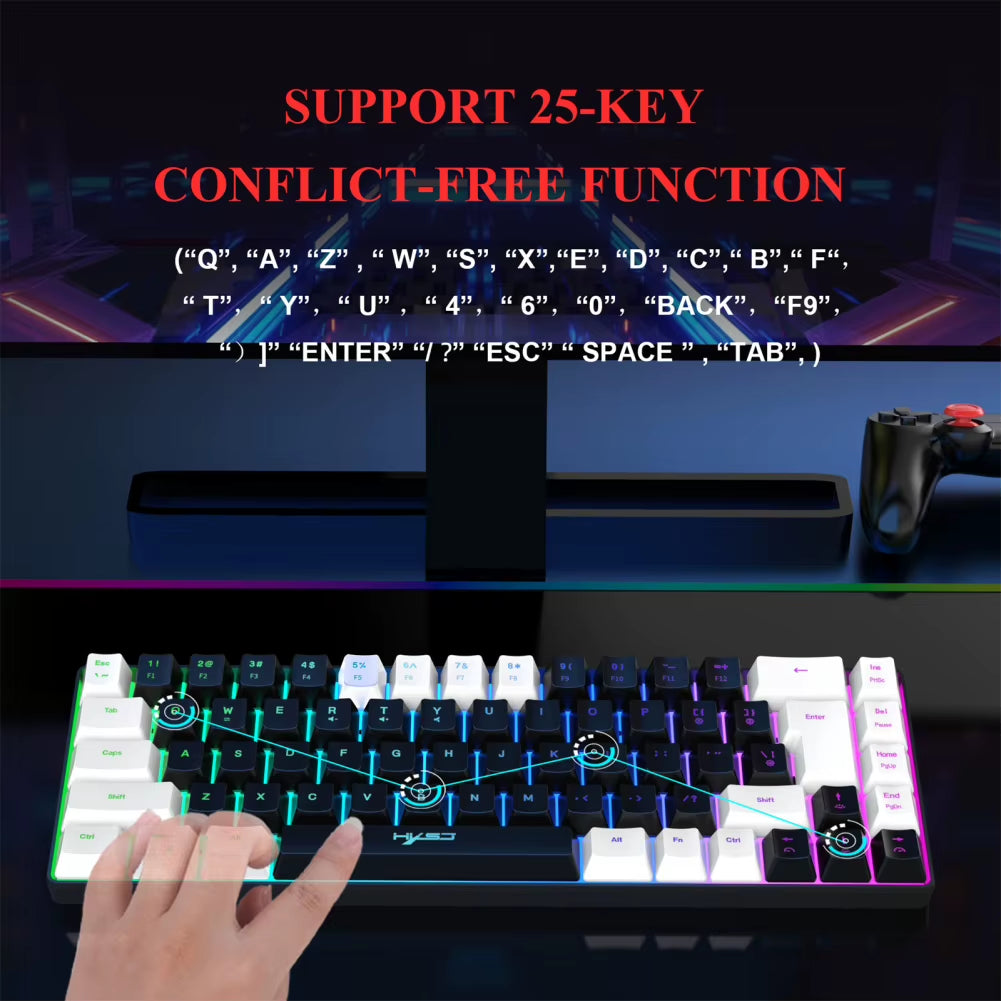 Gaming Keyboard RGB Backlit 68-Key Mechanical Gaming Keyboard Wired Compatible for Windows PC Laptop Game Official