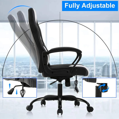 ncs Gaming Chair Massage Computer Desk Chair Adjustable PU Leather Office Chair with Massage Lumbar Support for Teens, White