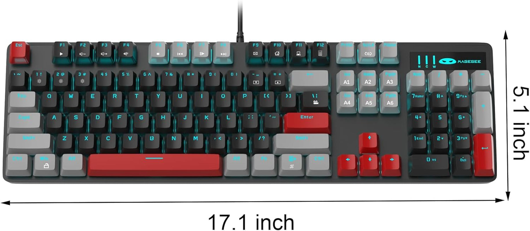 Mechanical Gaming Keyboard, 104 Keys Blue Backlit Keyboard with Red Switches Double-Shot Keycaps, USB Wired Mechanical Computer Keyboard for Laptop, Desktop, PC Gamers(Gray & Black)