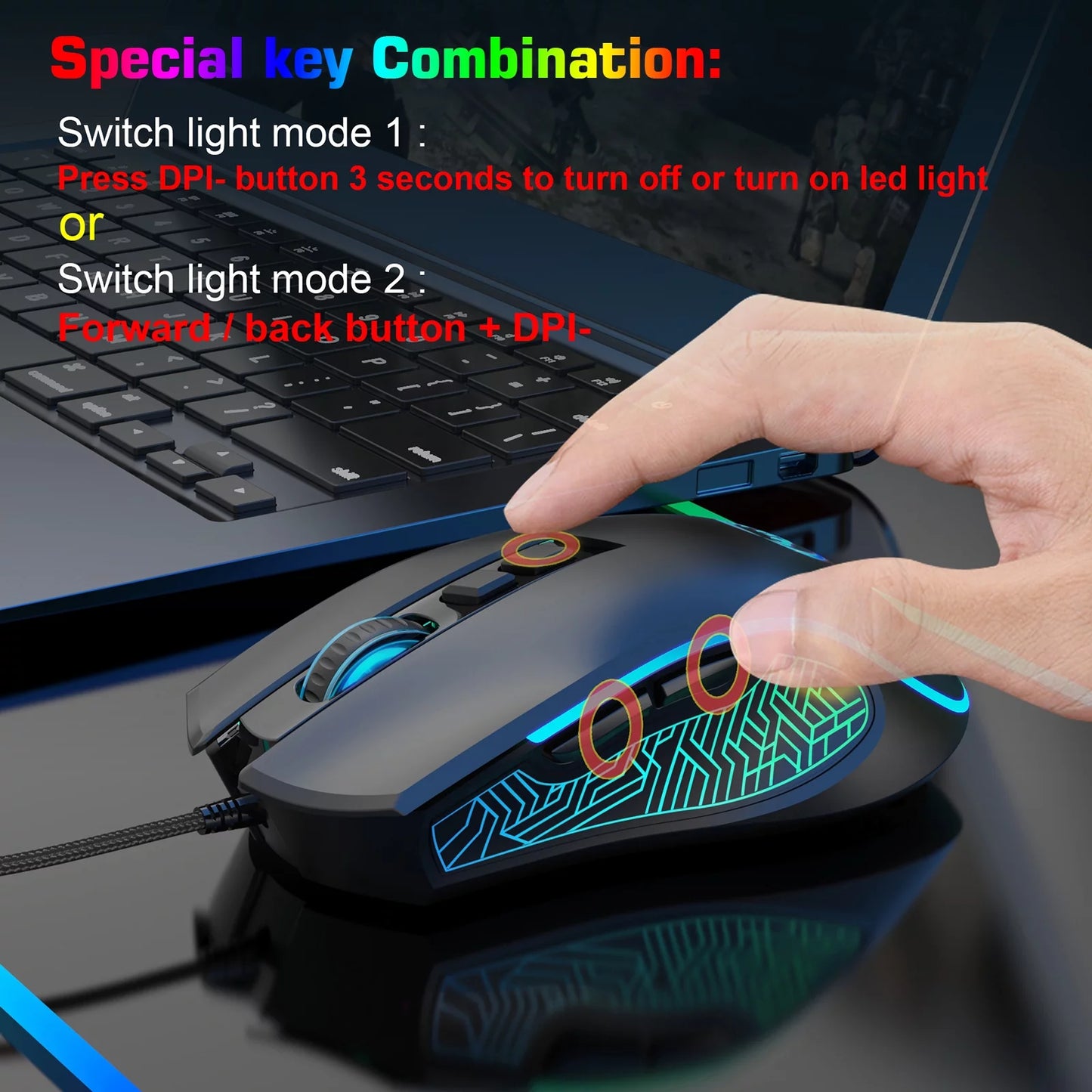 Wired Gaming Mouse, RGB Backlit Computer PC Gaming Mice, Ergonomic Mouse, USB Optical Mice with 7 Buttons, 4 Adjustable DPI up to 3200, Fit for Windows 7/8/10/XP, Vista, Linux, Mac OS, Pink/Black