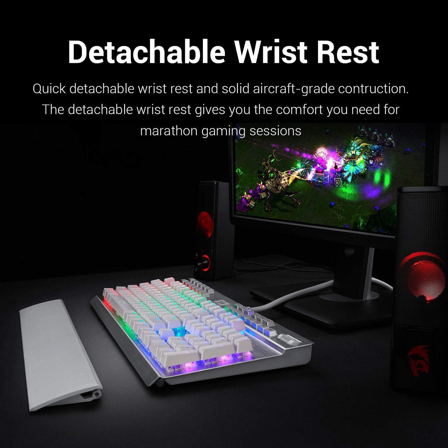 K550 Mechanical Gaming Keyboard, RGB LED Backlit with Brown Switches, Macro Recording, Wrist Rest, Volume Control, Full Size, Yama, USB Passthrough for Windows PC Gamer (White)