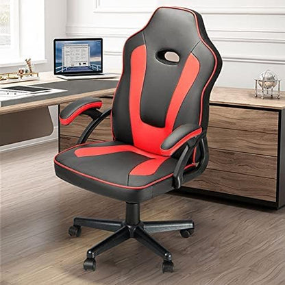 Ergonomic Gaming Chair Cheap, Racing Style High Back Office Chair Computer Chair, PU Material with Padded Armrests and Height Adjustment Video Game Chair (Red)…