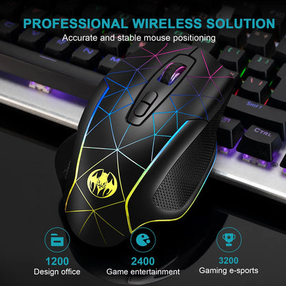 Wireless Gaming Mouse, Rechargeable Optical Mice with 3 Levels DPI up to 3200, 2.4G USB Computer Mouse with Ergonomic Palm Rest