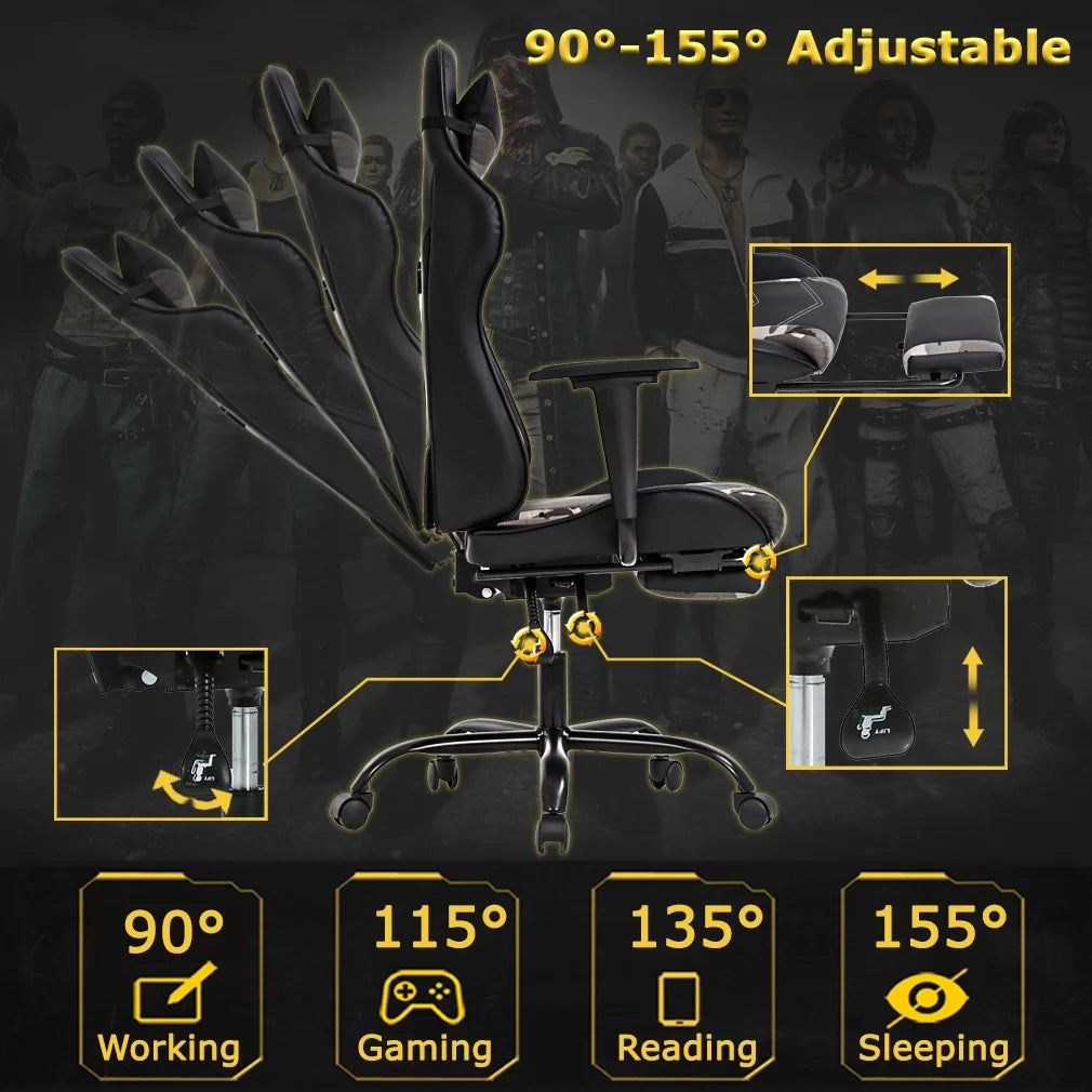 Adjustable & Ergonomic Swivel Gaming Chair, Camo